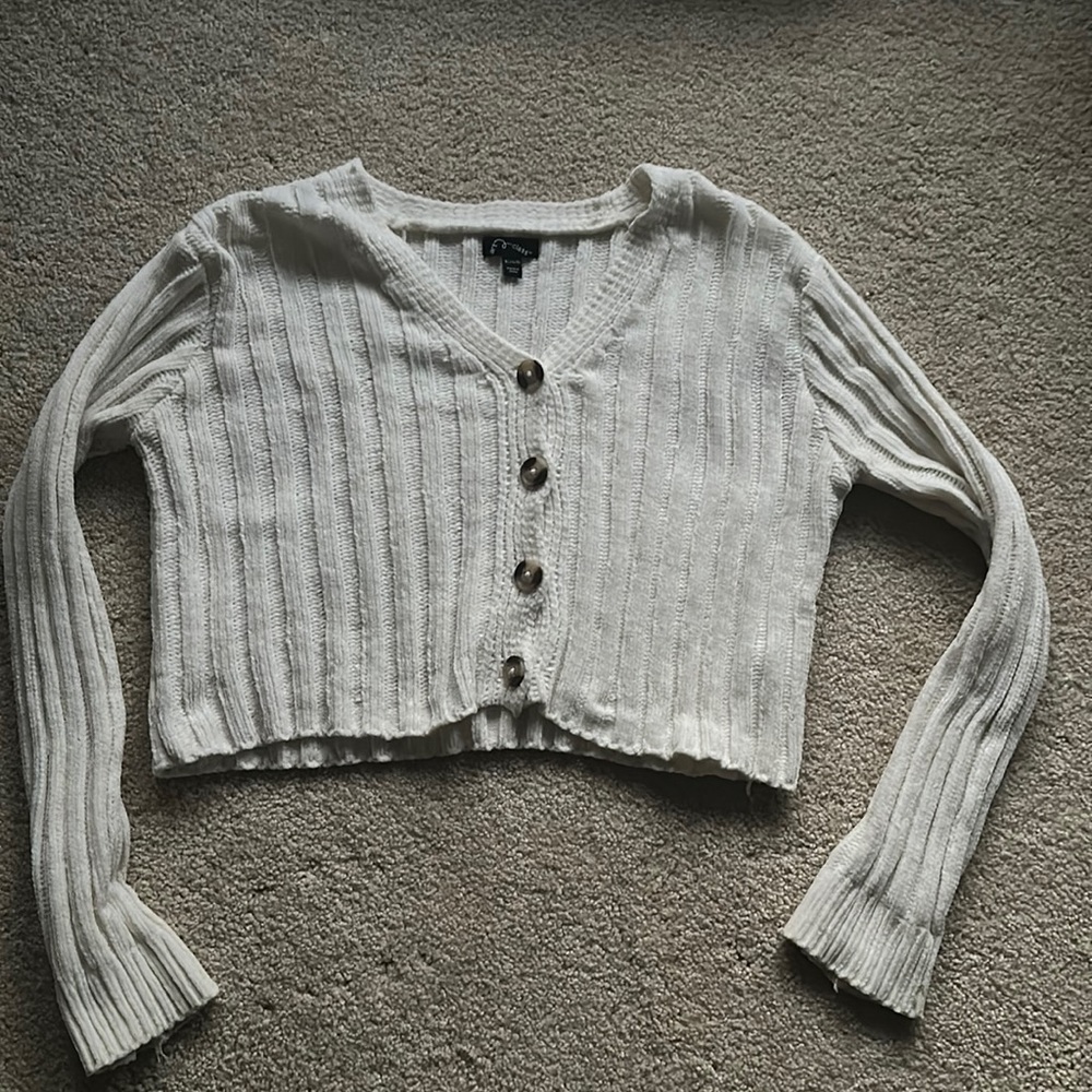 Teen girl white button up cardigan